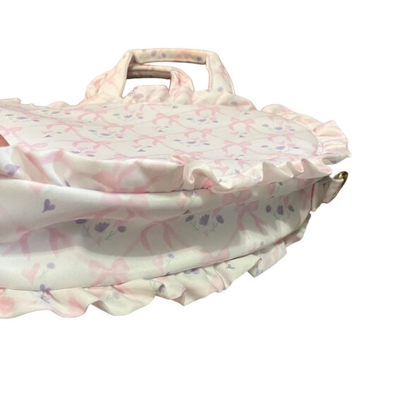 STONEY CLOVER LANE HIGH TEA RUFFLE MINI HEART TOTE SUGAR CUBE WHITE BOWS PINK - Picture 4 of 7